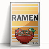 Modern art wall decor featuring an array of food dishes in a minimalist style on a white acrylic framed poster.