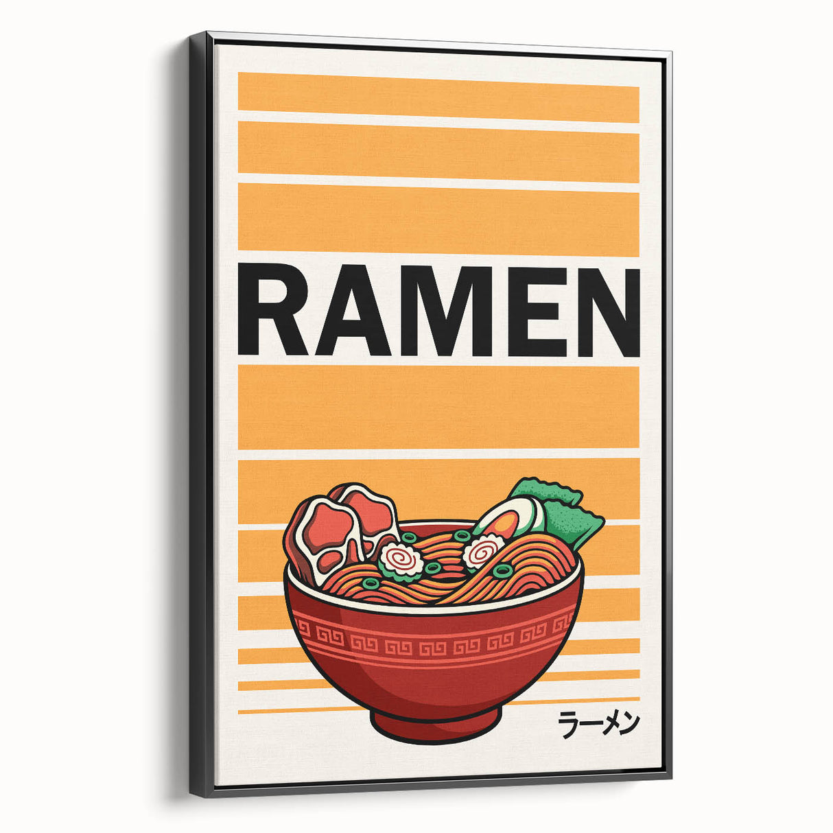 Framed canvas featuring a black and white vintage poster of assorted dishes, ideal for bedroom wall art.