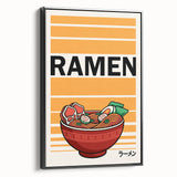 Framed canvas featuring a black and white vintage poster of assorted dishes, ideal for bedroom wall art.