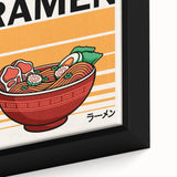 Close-up of extra large framed canvas featuring colorful, textured depictions of various food dishes on a black background.