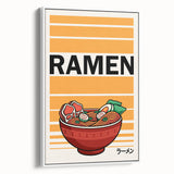 Vintage poster art featuring an array of colorful food dishes on a white framed canvas, ideal for living room decor.