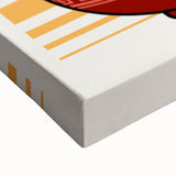 Close-up of a large art canvas featuring black and white landscape art paintings of various food dishes.