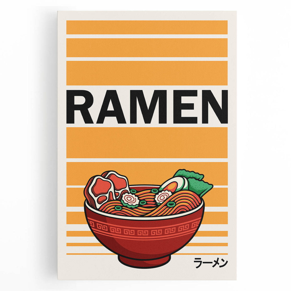 Large black and white canvas featuring assorted food dishes, ideal for kitchen wall art.