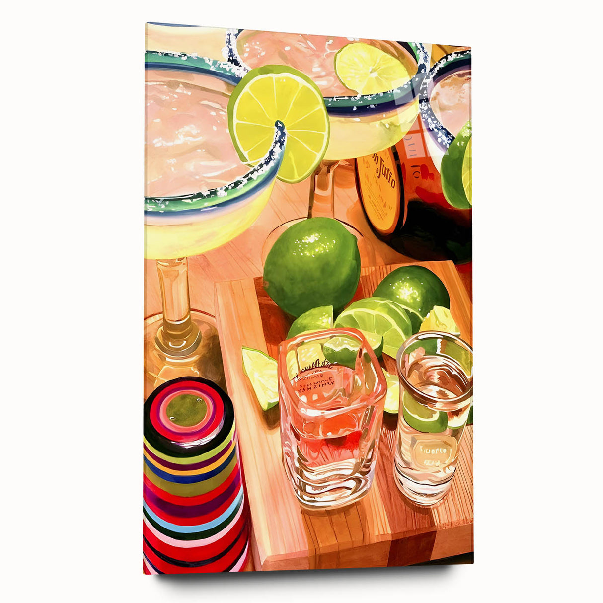 Large abstract wall art on acrylic glass featuring swirling blue and gold tones, ideal for bedroom or dining room decor.
