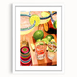 Abstract art print featuring swirling patterns in neutral tones, framed in white, ideal for dining room decor.