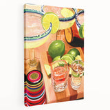 Large stretched canvas depicting vibrant, colorful fruits, ideal for kitchen wall art.