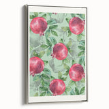 Framed canvas featuring a vintage poster of colorful fruits in a landscape format, ideal for kitchen wall decor.