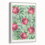 Vintage poster art featuring an array of colorful fruits on a large framed canvas, suitable for living room decor.