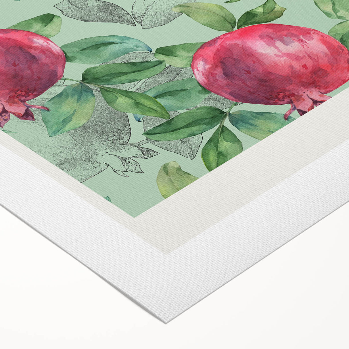 Art deco poster of assorted fruits in vibrant colors on rolled canvas, suitable for dining room or bathroom wall art.