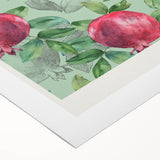 Art deco poster of assorted fruits in vibrant colors on rolled canvas, suitable for dining room or bathroom wall art.