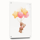 Personalized Kids Art - Floating Teddy with Balloons Wall Decor