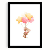 Personalized Kids Art - Floating Teddy with Balloons Wall Decor