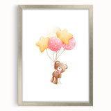 Personalized Kids Art - Floating Teddy with Balloons Wall Decor