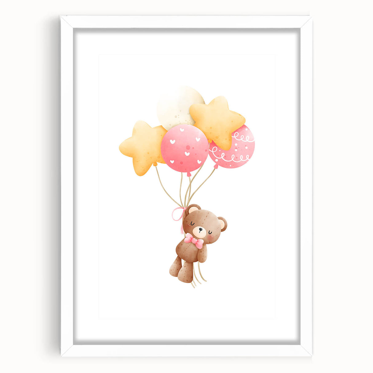 Personalized Kids Art - Floating Teddy with Balloons Wall Decor