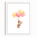 Personalized Kids Art - Floating Teddy with Balloons Wall Decor