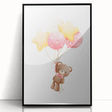 Personalized Kids Art - Floating Teddy with Balloons Wall Decor
