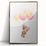 Personalized Kids Art - Floating Teddy with Balloons Wall Decor