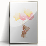 Personalized Kids Art - Floating Teddy with Balloons Wall Decor