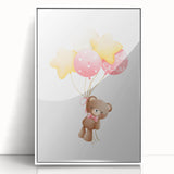 Personalized Kids Art - Floating Teddy with Balloons Wall Decor