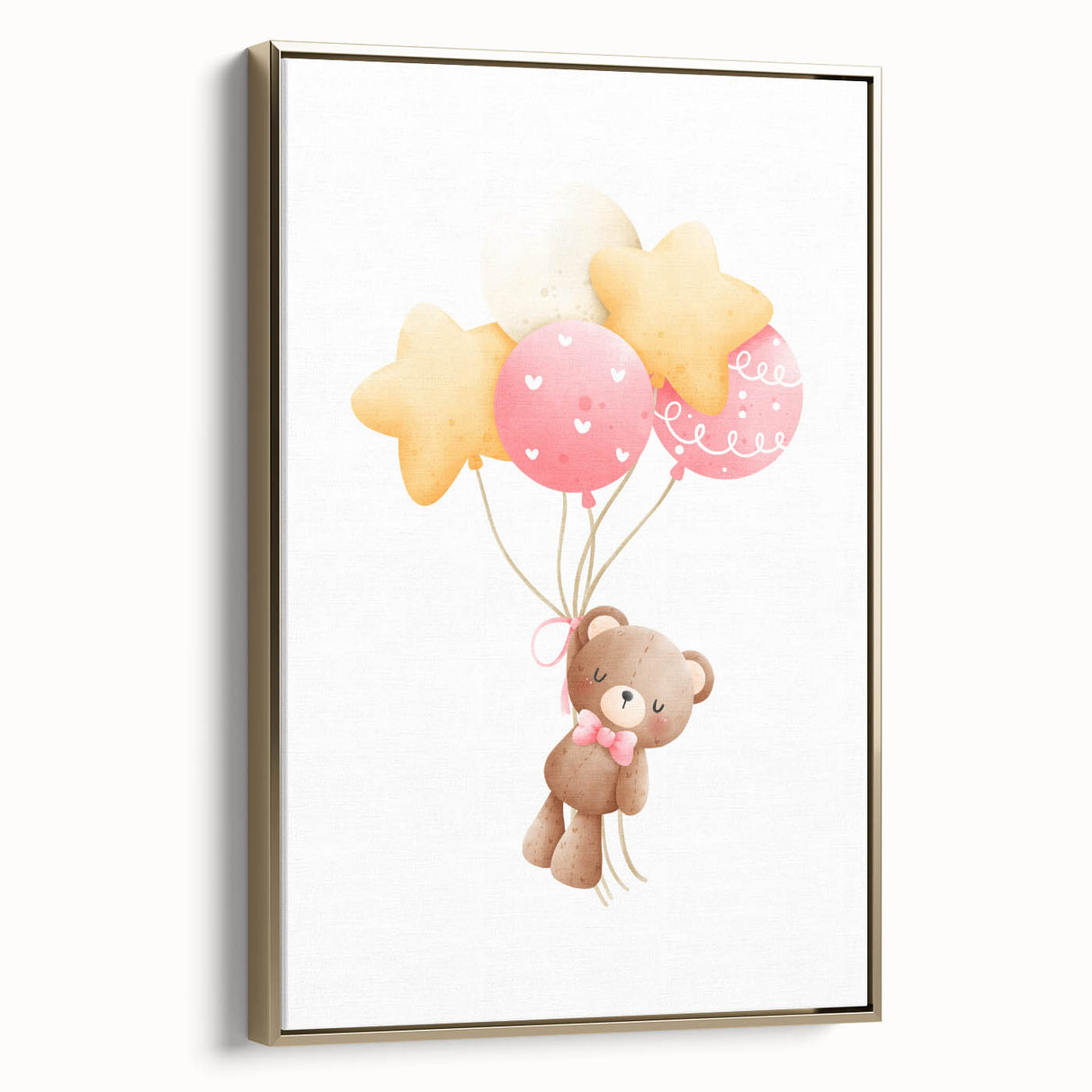 Personalized Kids Art - Floating Teddy with Balloons Wall Decor