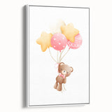 Personalized Kids Art - Floating Teddy with Balloons Wall Decor