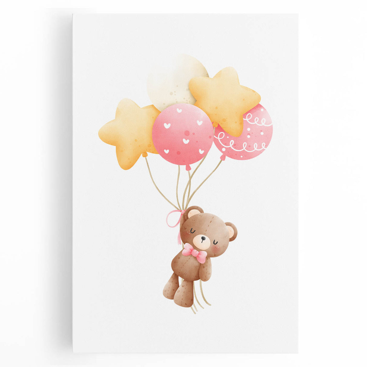 Personalized Kids Art - Floating Teddy with Balloons Wall Decor