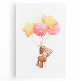 Personalized Kids Art - Floating Teddy with Balloons Wall Decor