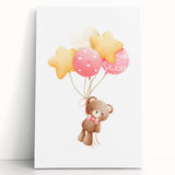 Personalized Kids Art - Floating Teddy with Balloons Wall Decor