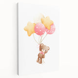Personalized Kids Art - Floating Teddy with Balloons Wall Decor