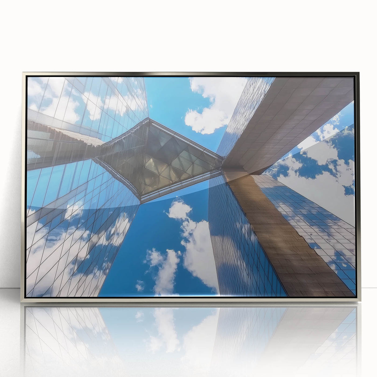 Framed acrylic artwork depicting a serene landscape bridge scene, showcasing vibrant colors and intricate details, perfect for home decor or office aesthetics.