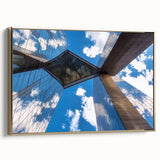 Framed canvas artwork depicting a stunning landscape bridge with gold accents, showcasing intricate details and vibrant colors in a side view. Perfect for enhancing modern decor.