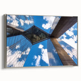 Framed canvas artwork showcasing a stunning landscape bridge scene with a silver frame, perfect for modern home decor. Captivating colors and intricate details enhance any room's aesthetic.