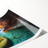 Landscape print showcasing vibrant canyons with rich earthy tones, rolled and securely packaged in a protective tube, ideal for home or office decor.