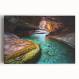 Landscape canvas art depicting vibrant canyons with rich hues of orange and red, showcasing textured details, perfect for enhancing home decor.