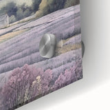 Close-up of vibrant landscape wall art featuring a serene countryside scene printed on acrylic glass, showcasing lush greenery and a bright sky, ideal for home decor.