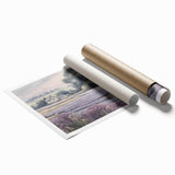 Scenic landscape wall art print depicting a vibrant countryside scene with rolling hills and a bright blue sky, rolled and ready for framing. Ideal for home decor.