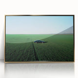 Framed acrylic artwork showcasing a serene countryside landscape, featuring golden accents and a detailed view of rolling hills and trees, perfect for home decor.