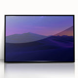 Framed acrylic landscape artwork depicting a serene desert scene with vibrant colors, showcased in a sleek black frame, ideal for modern home decor.