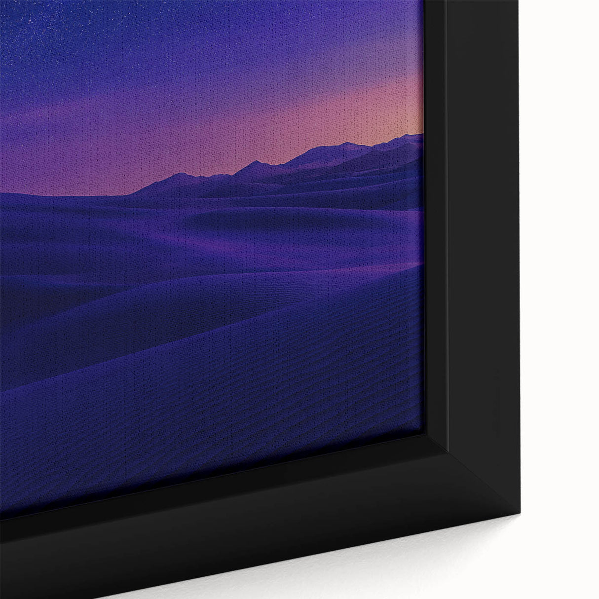 Framed canvas artwork showcasing a vibrant desert landscape with warm tones of orange and yellow, featuring intricate details of the terrain and dramatic sky, ideal for home decor.