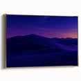 Framed canvas artwork showcasing a vibrant desert landscape with golden accents, perfect for modern home décor. Side view highlights its elegant frame and rich colors.