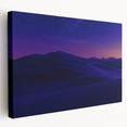 Desert landscape stretched canvas artwork showcasing vibrant hues of orange and yellow, depicting a serene sunset over sandy dunes, ideal for home decor.
