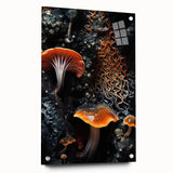 Large abstract wall art on acrylic glass featuring swirling blue and white patterns.