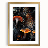 Extra large abstract art print in gold frame with textured elements and earthy tones, ideal for living room decor.