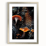 Textured abstract art print in natural tones on framed silver mat, suitable for bedroom decor.