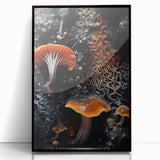 Large abstract wall art featuring dynamic shapes in earthy tones on a black acrylic frame, suitable for modern decor.