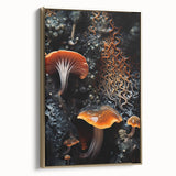 Framed canvas landscape painting featuring a serene natural scene in muted earth tones, ideal for bedroom wall art.