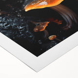 Art deco poster featuring geometric shapes and metallic colors on rolled canvas.