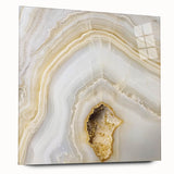 Large abstract wall art on acrylic glass depicting close-up nature elements in vibrant green and brown.