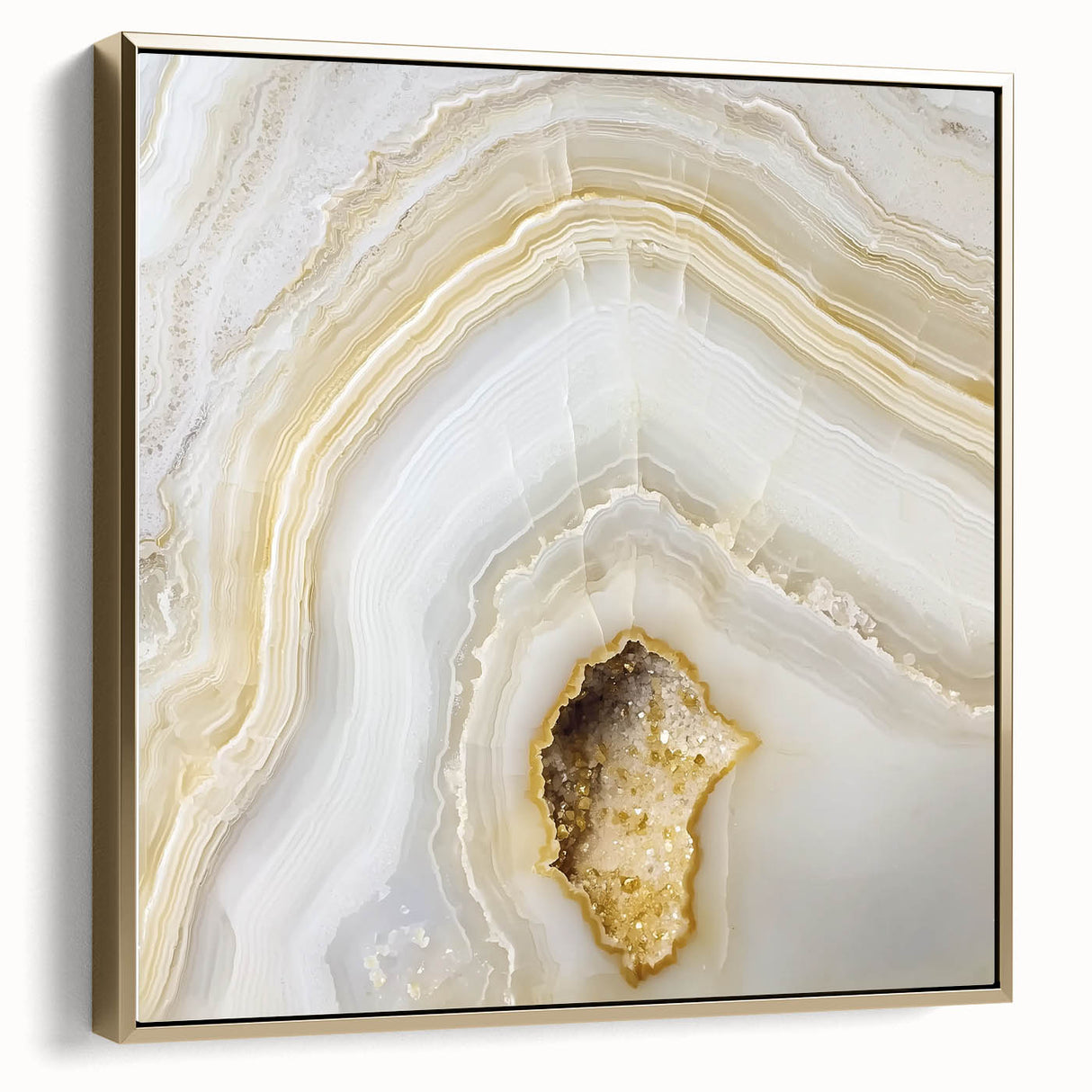 Framed canvas depicting a serene landscape in silver and gold tones, ideal for bedroom wall decor.