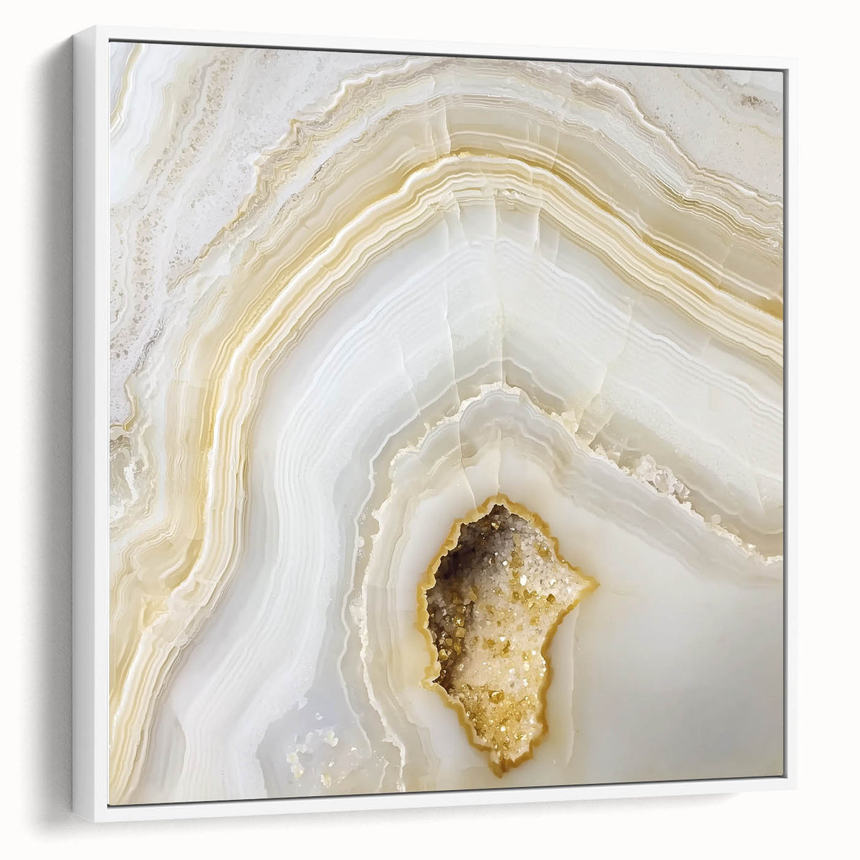 Vintage poster art of colorful nature elements on a white framed canvas, ideal for living room decor.